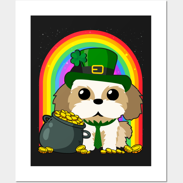 Shih Tzu Rainbow Irish Clover St Patrick Day Dog Gift product Wall Art by theodoros20